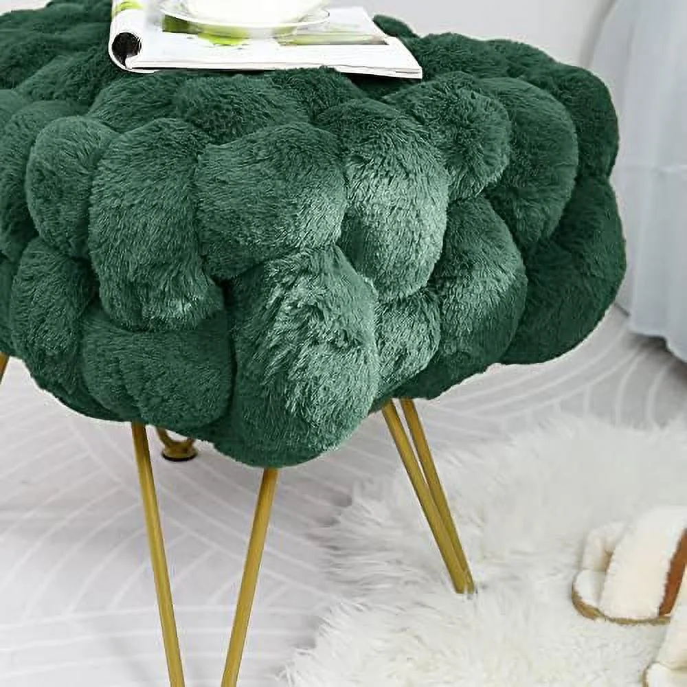 Pink Soft Faux Ottoman Fuzzy Entryway Bench Seat 27x20x19 Sturdy Accent Coffee Table for Living Room Make up Vanity Fluffy Shoe Stool with Golden Legs for Bedroom Closet F - Image 8