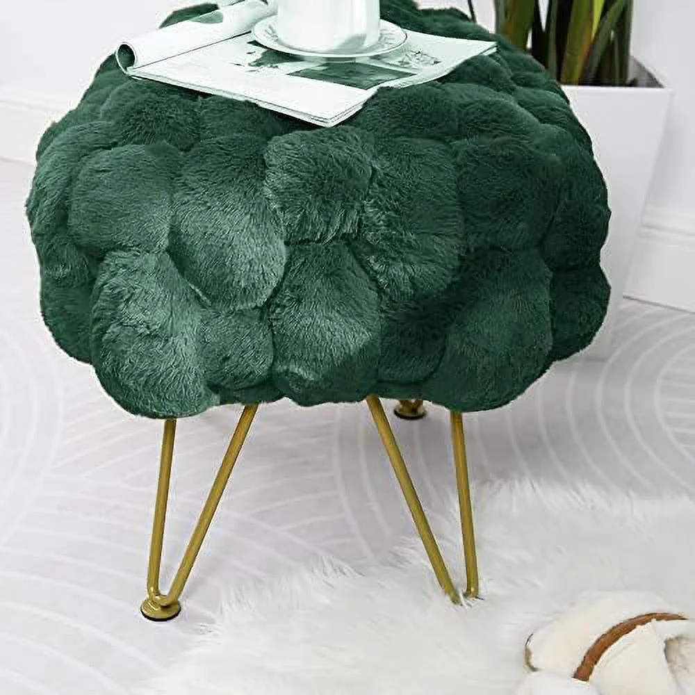Pink Soft Faux Ottoman Fuzzy Entryway Bench Seat 27x20x19 Sturdy Accent Coffee Table for Living Room Make up Vanity Fluffy Shoe Stool with Golden Legs for Bedroom Closet F - Image 6