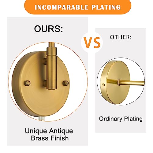 PASSICA DECOR Hardwired Wall Sconces Set of Two 2 Pack with Pull Chain ON Off Matte Black Swing Arm Lighting Modern Vintage Lamp Industrial White Fabric Wall Light for Bedroom Farmhouse Living Room - Image 7